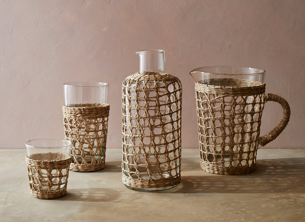 Glass Pitcher with Woven Seagrass Sleeve - PRINZZESA BOUTIQUE