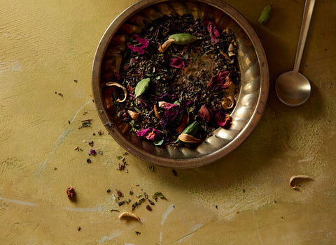 No. 30, Ashram Afternoon is an enlightened tulsi tea blend with  rose petals, mint, cardamon, star anise, and citrus. 