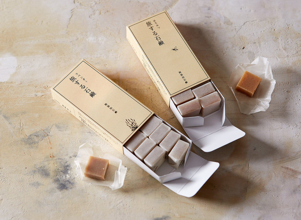The most precious miniature soaps, made for the discerning traveler. Cold-pressed and handmade in the Miki district of Hyogo, Japan, these darling Mutenka Sekken travel soaps are 100% natural and free from artificial ingredients.