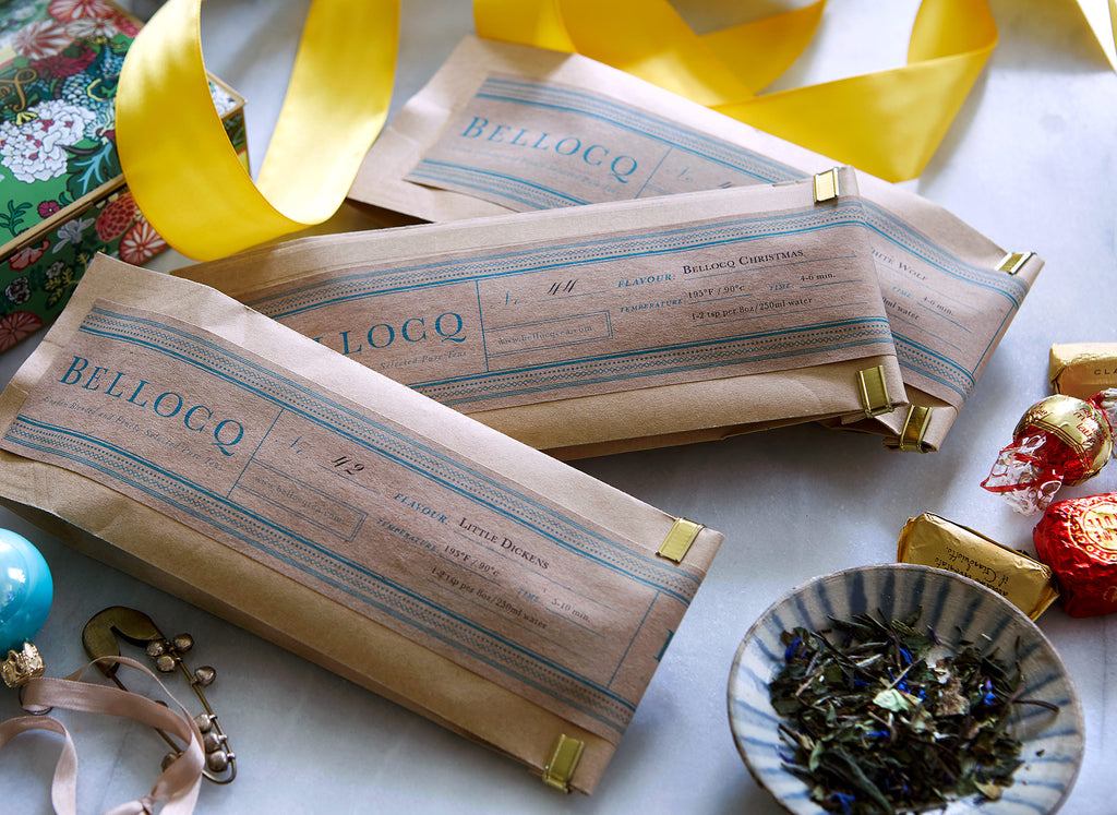 Enjoy our signature Christmas tea gift set, the Winter Solstice collection! Includes signature holiday tea blends, presented in a gift box with Bellocq yellow tissue paper and satin ribbon.